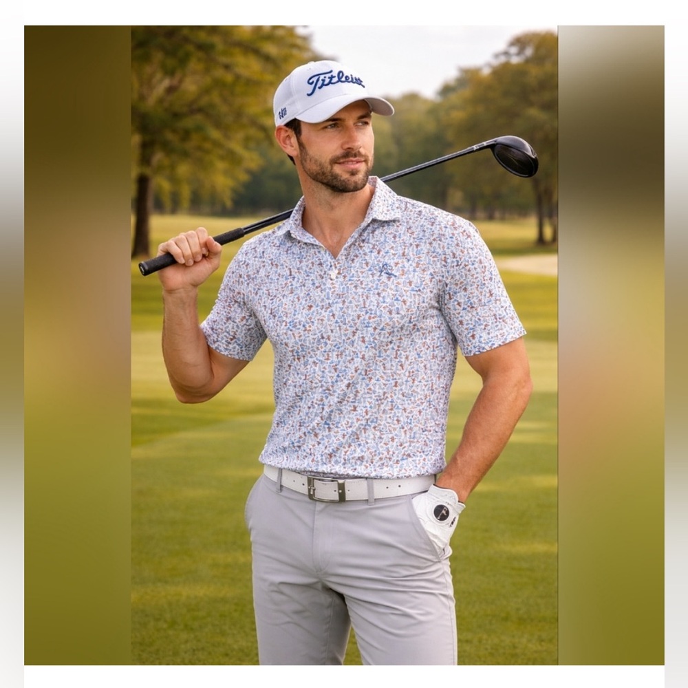Rhoback Mens Large The Houston Texas Space Shuttle Western Performance Golf Polo - Picture 3 of 12